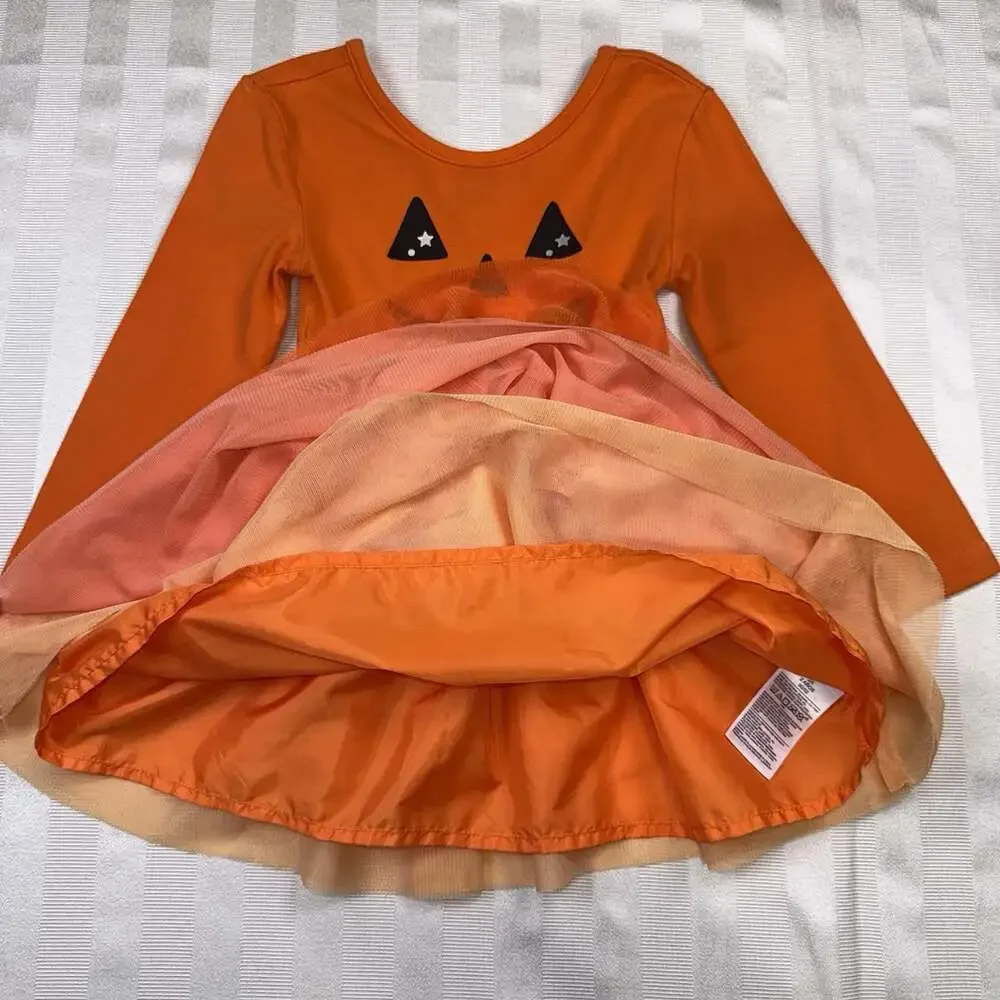 Old Navy Size 2T Dress Lot Pumpkin Tutu & Pink Dinosaurs Long Sleeves Fall